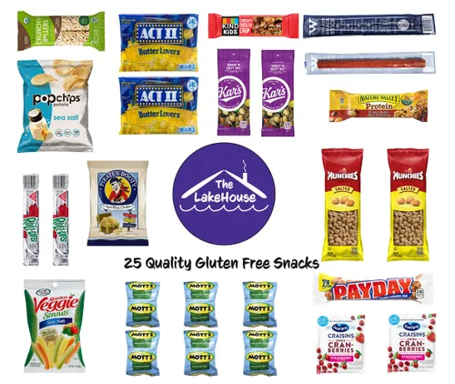 Vista 2 de LakeHouse - 25 aperitivos sin gluten, paquete variado de aperitivos saludables aptos para celíacos de calidad para niños y adultos, caja