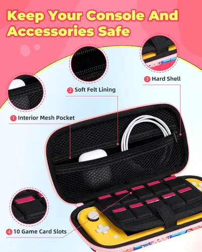 Vista 3 de Xinocy Carrying Case for Nintendo Switch Lite 2019 Travel Carry Cases for Girls Kids Boys Teen Cute Girly Design Anime Fun Portable Hard Shell