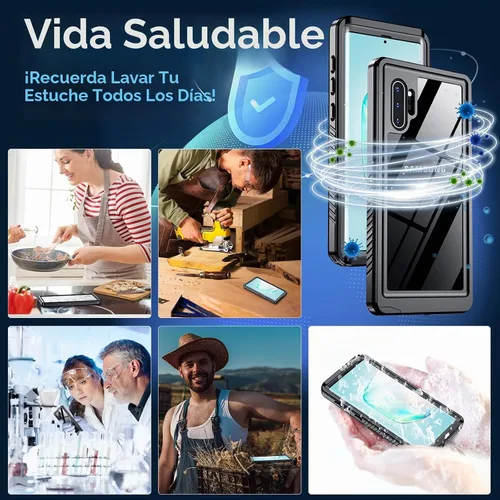 Vista 7 de MOZOTER - Funda impermeable para Samsung Galaxy Note 10 Plus con sonido claro Negro