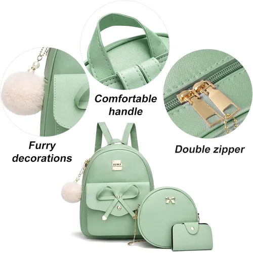Vista 28 de ZGWJ Mini mochila de cuero con moño, mochila pequeña, linda mochila casual de viaje para niñas y mujeres, M, Mochilas tipo mochila