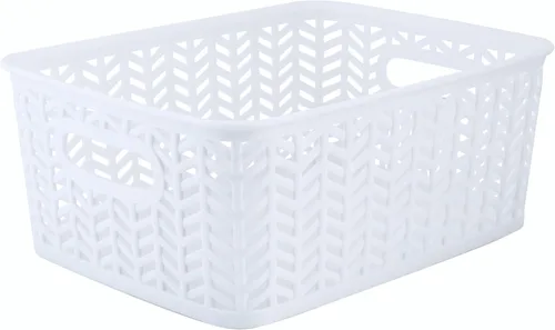 Vista 13 de Simplify Paquete de 3 cestas de almacenamiento pequeñas en espiga, dimensiones: 10 x 8 x 4 pulgadas, diseño de espiga, peso ligero, ideal para baño