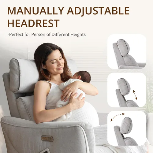 Vista 6 de Mecedora eléctrica para guardería reclinable con reposacabezas Vajilla Gris