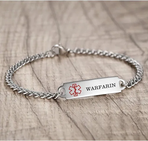 Vista 65 de Pulseras de identificación de alerta médica de 6.5 "-8.5" para mujeres, pulseras de emergencia médica de acero inoxidable, grabado gratuito