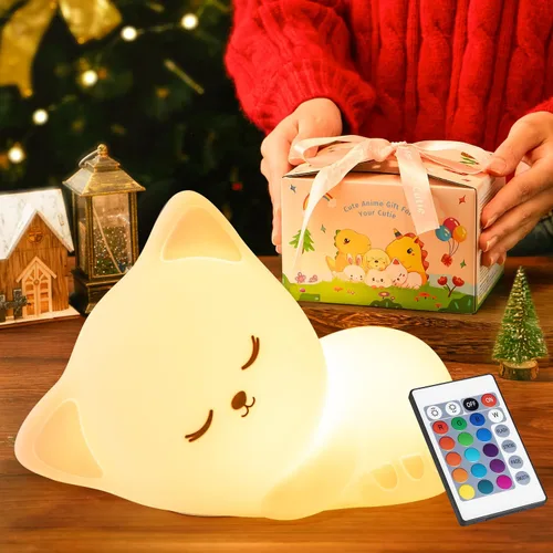 Vista 9 de Mubarek - Luz Nocturna para Niños, lámpara de luz nocturna atenuable de 16 colores, luz nocturna de silicona con control remoto para guardería