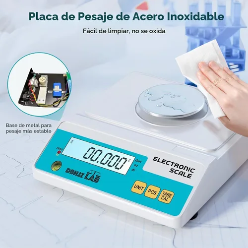 Vista 5 de Báscula de laboratorio 500g, 0.001g Balanza analítica electrónica de alta precisión g/lb/oz/dw/ct/dr Báscula científica de laboratorio