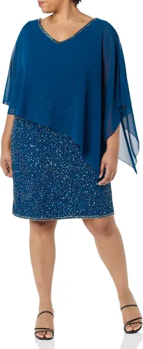 Vista 4 de J Kara Vestido corto de cóctel con cuentas para mujer