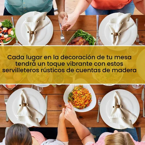 Vista 7 de Juego de 6 servilleteros modernos con cuentas de madera Servilleteros de cena para vacaciones y Navidad, fiesta de cumpleaños y decoración de boda