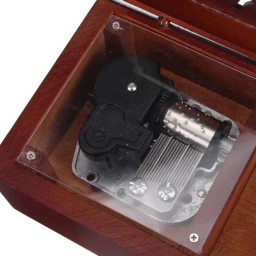 Vista 4 de FnLy Caja musical de madera grabada antigua, caja musical Edelweiss, con movimiento plateado en, rectángulo