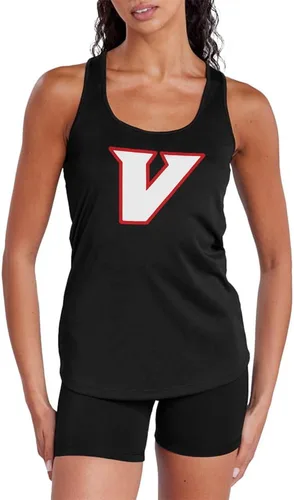 Vista 162 de Camiseta deportiva sin mangas oficial de NCAA Collegiate para mujer, con espalda cruzada, colección con logotipo primario