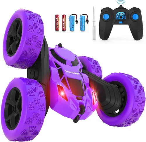 Vista 20 de Hamdol Auto de control remoto para niños, auto de acrobacias RC giratorio de 360°, vehículo eléctrico 4WD de doble cara con luces LED, autos de Azul