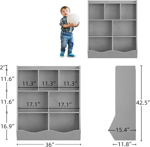 Vista 2 de GAOMON Estantería y estantería de tres niveles para niños, armario de almacenamiento de juguetes para almacenamiento de libros y juguetes, estante