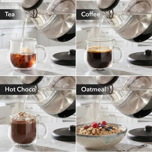 Vista 5 de OVENTE Hervidor eléctrico de vidrio de 1.5 L con luz LED azul, calentador de agua de encimera iluminado de 1100 W y caldera para café o té, apagado