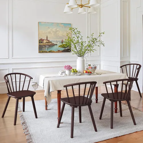 Vista 17 de LUE BONA Juego de 2 sillas de comedor negras, sillas de comedor de madera estilo granja con respaldo semicircular, silla de comedor con husos