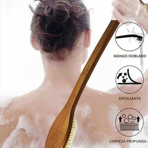 Vista 2 de ICANdOIT - Cepillo de baño de mango largo antideslizante de cerdas de jabalí natural de 17.71 pulgadas, limpiador de ducha con mango doblado