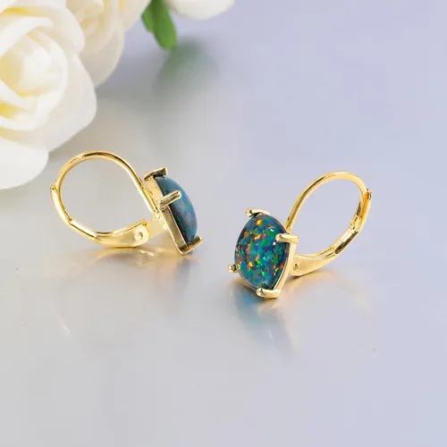 Vista 4 de CiNily Aretes colgantes para mujeres y niñas, hipoalergénicos, chapados en oro de 14 quilates, aretes con dije cuadrado de ópalo, aretes de palanca