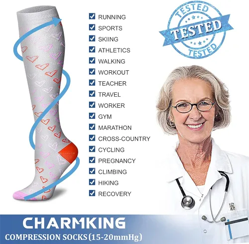 Vista 5 de CHARMKING - Calcetines de compresión para mujeres y hombres 6 pares 15-20 MMHG ideales para hacer deporte correr para viajes en avión otorgan