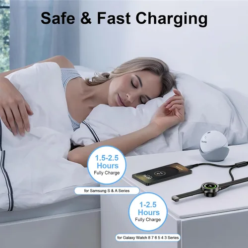 Vista 7 de Cargador de reloj Samsung 2 en 2 USB C Cable de carga rápida para Samsung Galaxy Watch 8/7/Ultra/6/6 Classic/5 Pro/5/4/4 Classic/3/Active2, cable
