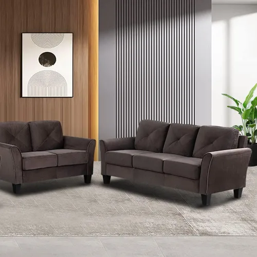 Vista 8 de Juego de sofá modular de 3 piezas, moderno sofá tapizado de microfibra de 3 asientos con sofá biplaza y silla para sala de estar