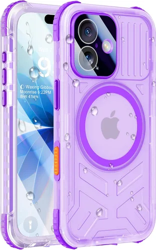 Vista 41 de Funda impermeable para iPhone 15 con Magsafe, protector de pantalla, cordón, IP68 militar de cuerpo completo a prueba de golpes, para deportes Negro
