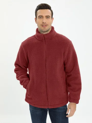 Vista 7 de MAGNIVIT Chaquetas de sherpa mullidas y mullidas para hombre, con forro polar, cálida, con cremallera completa, chaqueta casual para exteriores