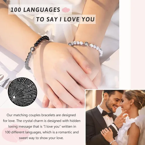 Vista 2 de UNGENT THEM Pulseras con texto en inglés "I Love You" en 100 idiomas para parejas, regalos para mis hombres, novio, novia, marido, mi amor, alma