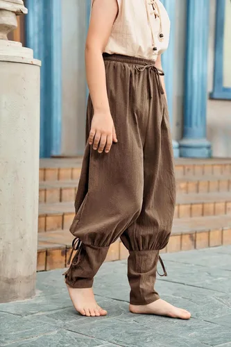 Vista 3 de Pantalones de tobillo medievales para niños, disfraz de pirata renacentista, disfraz de pirata y banda cónica gótica mercenaria