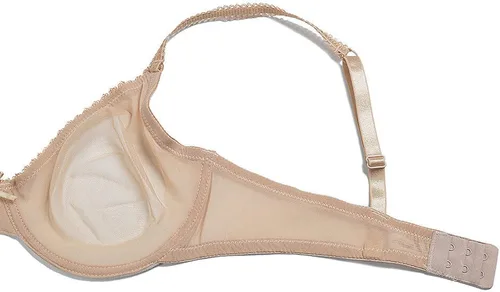 Vista 2 de Conjunto de lencería con brasier de malla transparente ligera sin forro con encaje para mujer