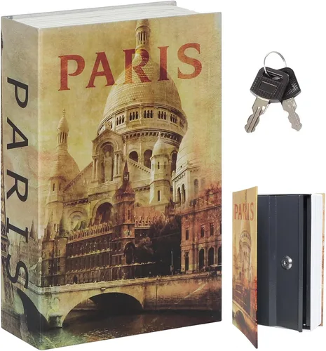 Vista 11 de Decaller Caja fuerte para libros con cerradura de llave, caja secreta de metal oculta para seguridad del hogar, dinero y joyas, 9.5 x 6.2 x 2.2