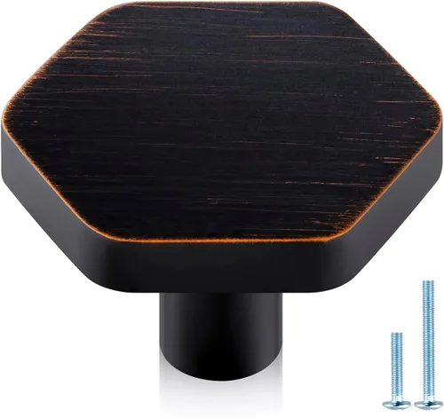 Vista 10 de Paquete de 6 pomos negros para cajones de tocador, perillas hexagonales de 1-1/4 pulgadas para armario de cocina, baño, acabado negro mate