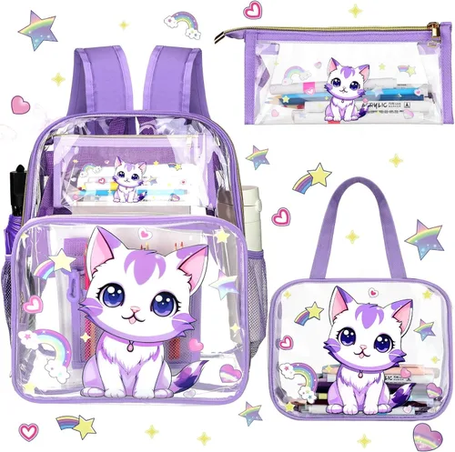Vista 8 de Kacctyen Juego de mochila transparente resistente de 3 piezas, color negro