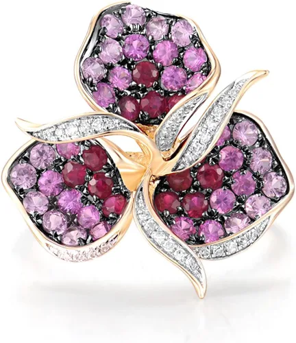Vista 2 de Santuzza Anillo de oro macizo de 10 quilates con piedras preciosas para mujer