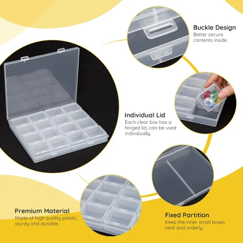 Vista 2 de Segbeauty Caja grande de almacenamiento de cuentas, organizador de gemas transparentes de 16 rejillas con tapa con bisagras, paquete de 2