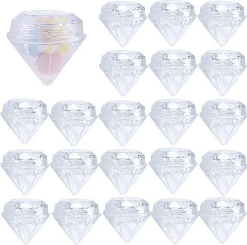 Vista 10 de AUEAR, Paquete de 25 recipientes geométricos de corte transparente con forma de diamante, con tapas para maquillaje de cuentas, 0.2 fl oz