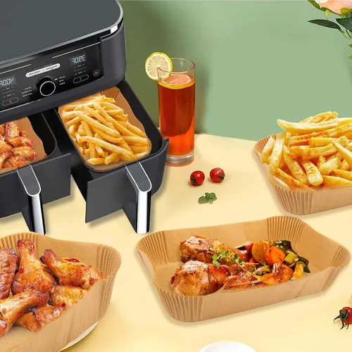Vista 6 de 100 piezas de papel para hornear freidora de aire rectangular – Forros para hornear para freidora de aire Ninja Foodi DualZone 2 cestas DZ201