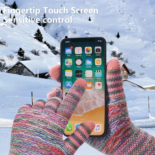 Vista 15 de Guantes de invierno cálidos para pantalla táctil para mujer, guantes térmicos de punto de lana con forro polar para clima frío