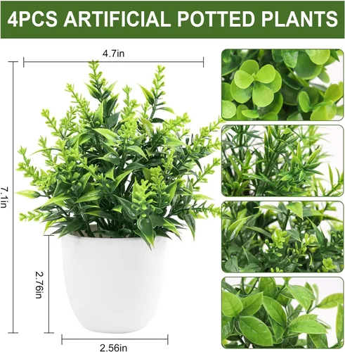 Vista 2 de Der Rose Paquete de 4 plantas falsas de interior pequeñas plantas falsas Verde