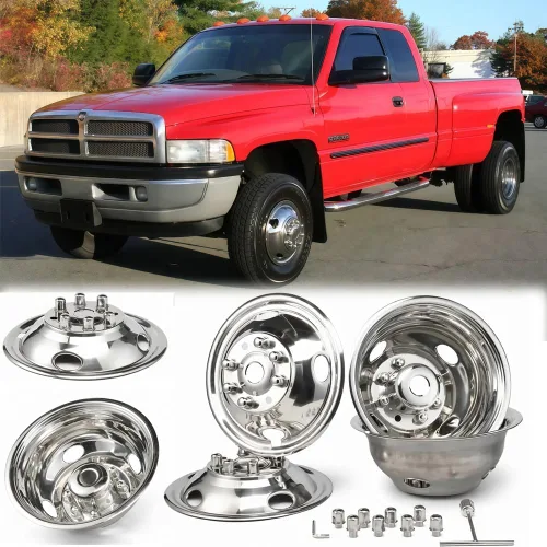Vista 14 de Juego de simulador de doble rueda de acero inoxidable pulido de 16 pulgadas, compatible con Dodge 2007-2025, Mercedes y Freightliner Sprinter Van