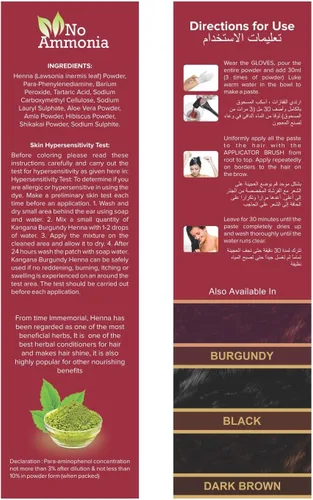 Vista 7 de Kangana Polvo de henna burdeos para una cobertura del 100% de las canas, polvo de henna natural para teñir el cabello, 5 bolsas