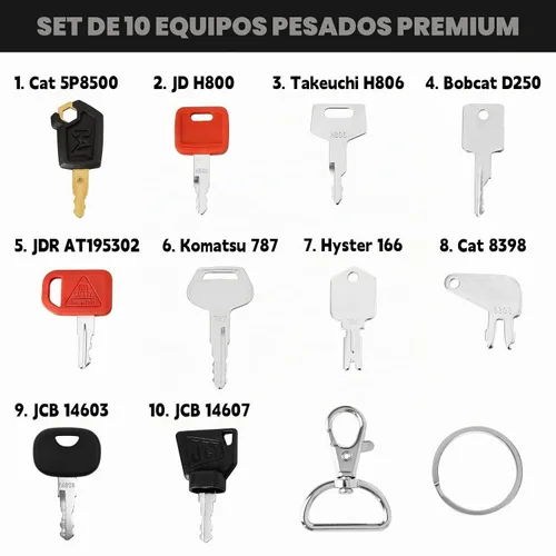 Vista 4 de 10 piezas Juego de llaves para equipo pesado, kit de llave maestra de encendido para construcción compatible con John Deere Hitachi Case New Holland
