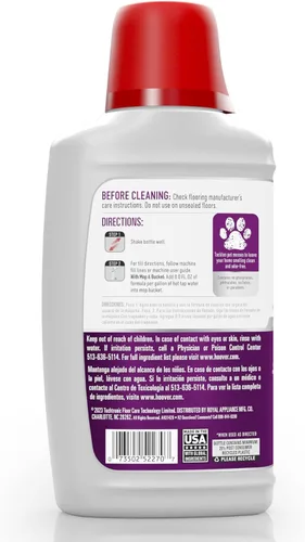 Vista 2 de Hoover Paws & Claws - Limpiador multi superficie para suelos, solución de limpieza para de mascotas concentrada para máquinas FloorMate, fórmula