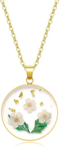 Vista 35 de Collares de flores de nacimiento para mujer, collar de 1 a 12 meses, collar de flores prensadas hecho a mano, regalo único de vacaciones, dorado, 18