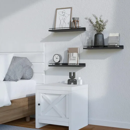 Vista 7 de WOPITUES Estantes flotantes con barandilla de metal negro, estantes para decoración de pared, juego de 3, estantes de pared para dormitorio, baño