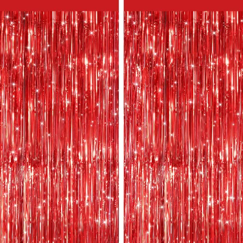 Vista 13 de Paquete de 2 cortinas de flecos de papel de oropel metálico negro, serpentinas de puerta, telón de fondo para cabina de fotos para fiesta