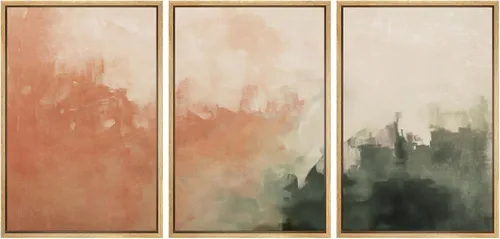 Vista 203 de SIGNFORD - Set de obras de arte en lienzo enmarcado para pared, ilustraciones abstractas de neblina del desierto en tonos neutros beige y marrón