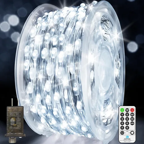 Vista 15 de Luces de Hadas LED de 132 Pies con 400 LED Enchufables, Luces de Navidad para Exteriores Impermeables, Luces Centelleantes con Temporizador, 8 Modos