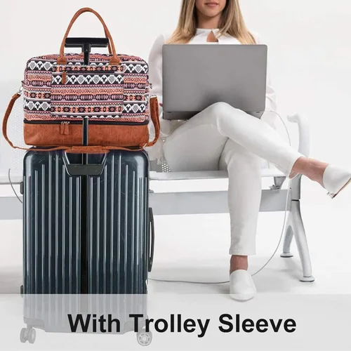 Vista 8 de MyMealivos Bolsa de lona para el fin de semana o viaje durante la noche, bolsa de tela de lana gruesa con bolsa para zapatos