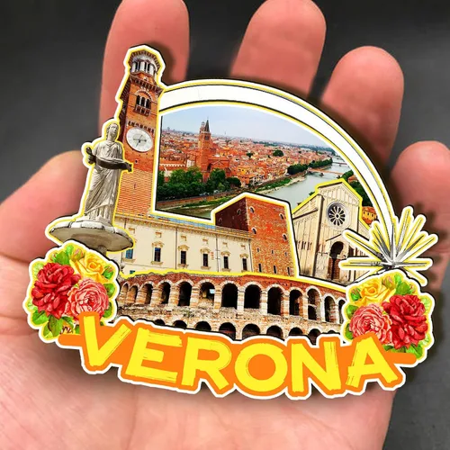 Vista 4 de Imán de madera de Verona de Italia 3D para nevera, recuerdos coleccionables, decoración hecha a mano, artesanías 2