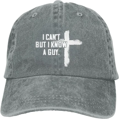 Vista 2 de Gorra con texto en inglés "I Can't But Know A Guy - Gorra negra desgastada para papá, ajustable