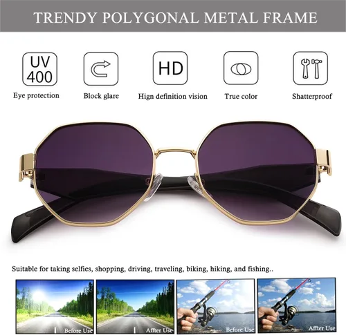 Vista 5 de HJSTES Gafas de sol pequeñas de polígono para mujer y hombre, lentes cuadrados, lentes degradados, protección UV