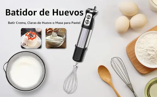 Vista 8 de Batidora de inmersión de mano, mezclador de mano 5 en 1 eléctrico de mano para cocina, batidora de emulsión de mano con cable con vaso